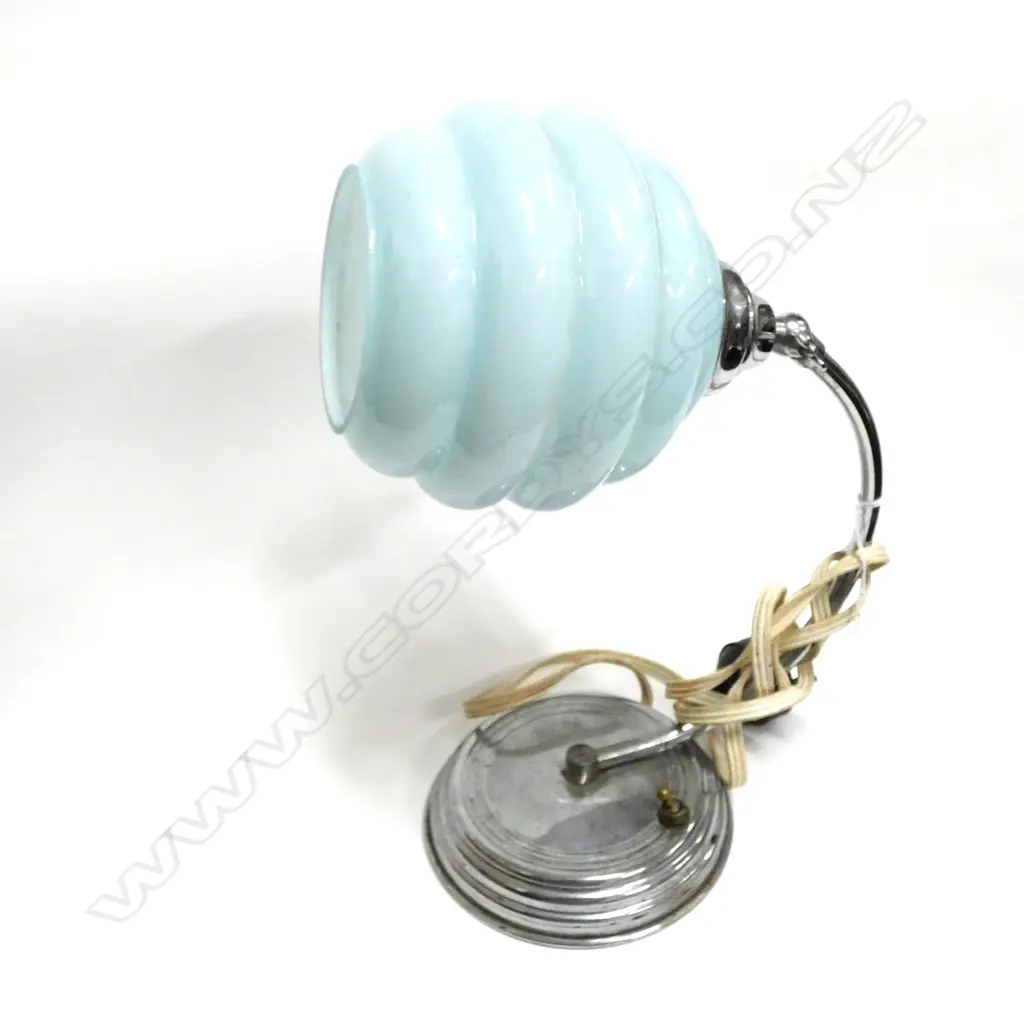 ART DECO CHROME & BLUE GLASS TABLE LAMP WITH FLEXI ARM  H. 330MM Image 1++