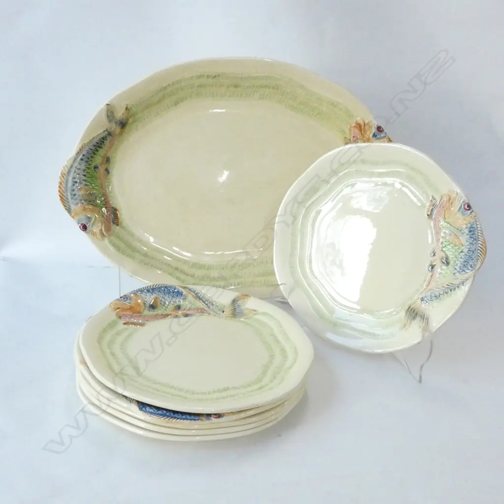 6 CLARICE CLIFF FISH PLATES & PLATTER L.380mm Image 1++