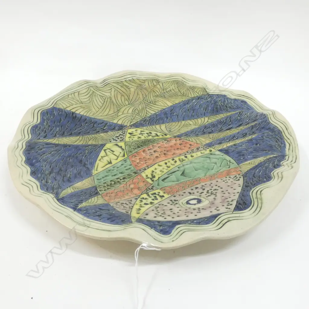 LARGE NZ STUDIO POTTERY CHARGER IMPRESSED AM MARK D.420mm Image 1++