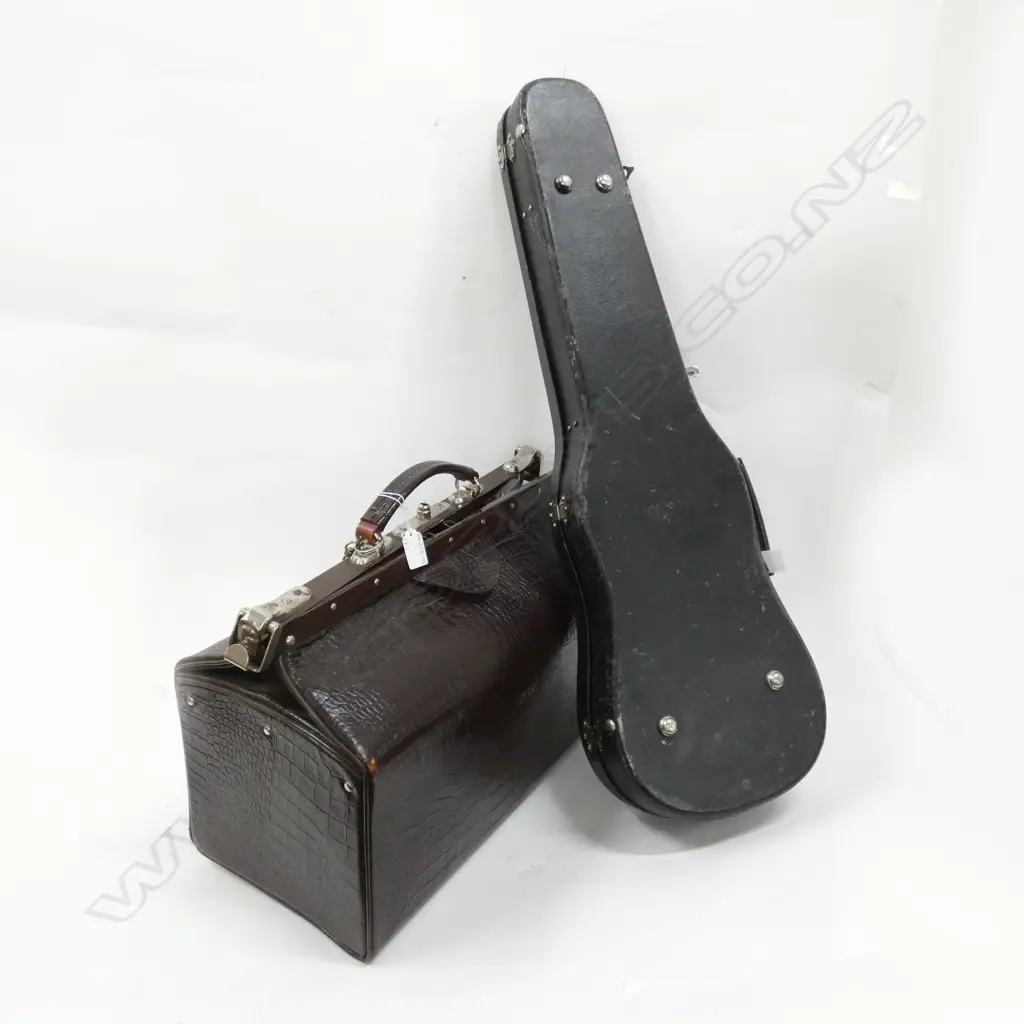 LG OLD GLADSTONE KIT BAG  - GOOD CONDITION  L 460MM - INITIALS 'AJD' TO FRONT + VIOLIN CASE Image 1++