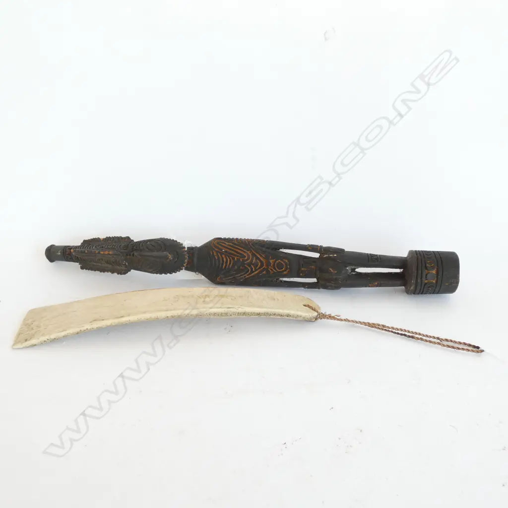 2 PNG ITEMS: BONE SCRAPER L.255mm & FIGURE CARVED WOOD Image 1++