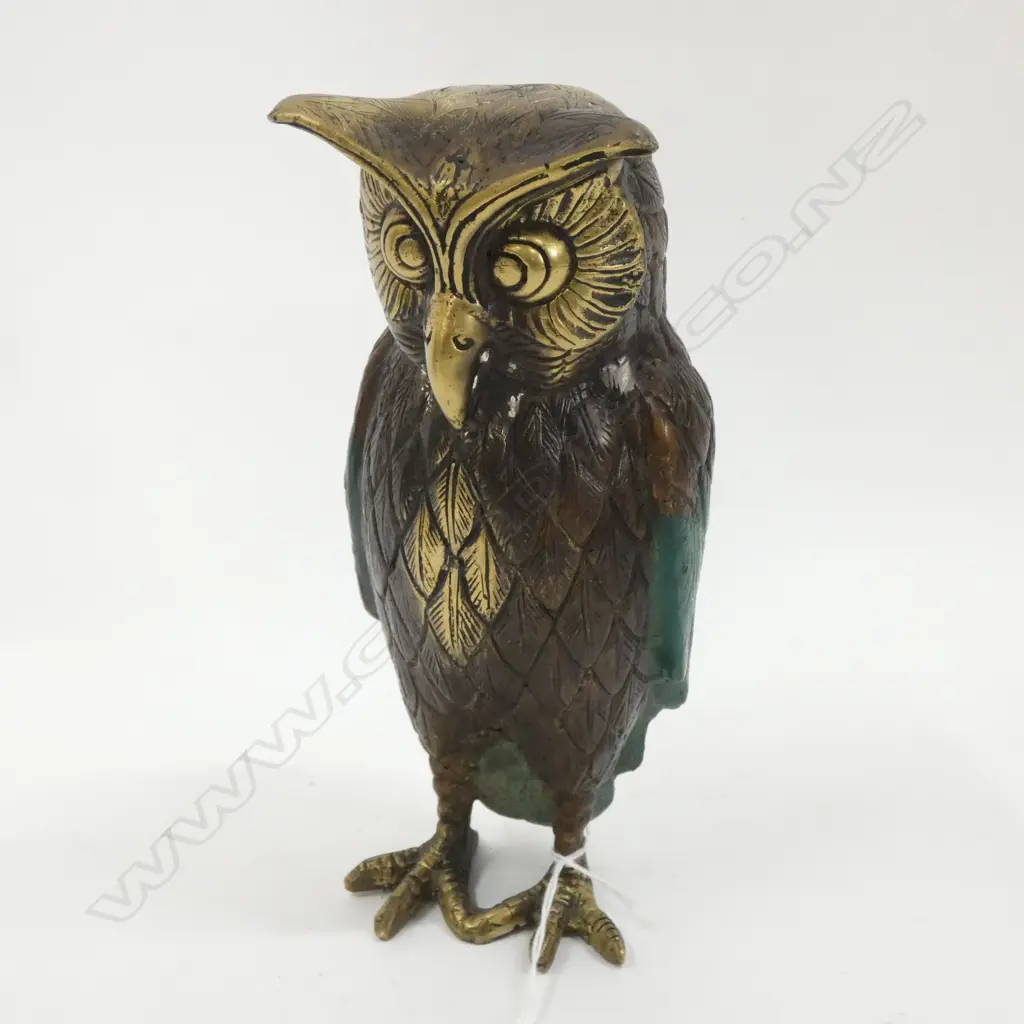 BRONZE STANDING OWL GREEN PATINA TO WINGS H.210mm Image 1++