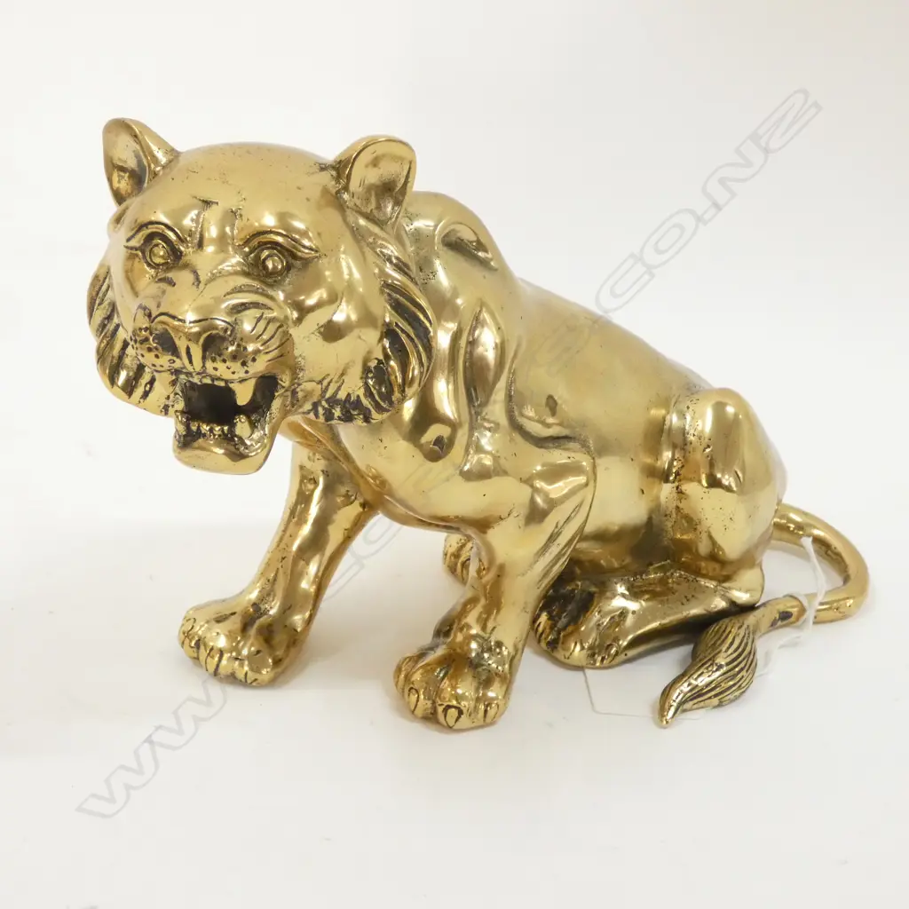 POLISHED BRONZE SEATED TIGER L.240MM. Image 1++