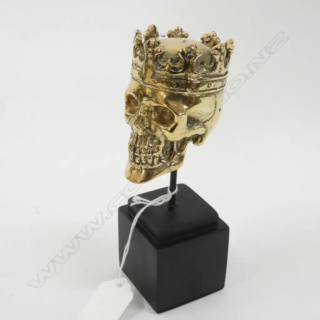SMALL POLISHED BRONZE SCULPTURE SKULL WITH CROWN... Image 1++