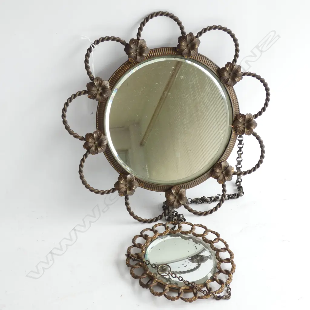 2 VINTAGE METAL CIRCULAR MIRRORS 280mm dia Image 1++