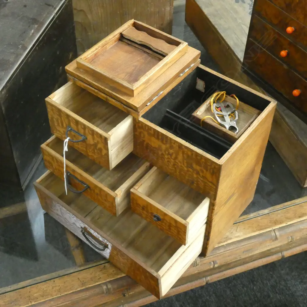 SMALL OLD JAPANESE COLLECTORS/SEWING CHEST - TOP CABINET & 4 DRAWER 300 X 175 X 270MM Image 1++