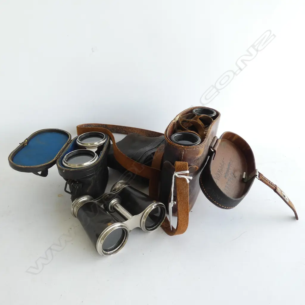 SET OLD  BINOCULARS + 2 CASED OPERA GLASSES Image 1++