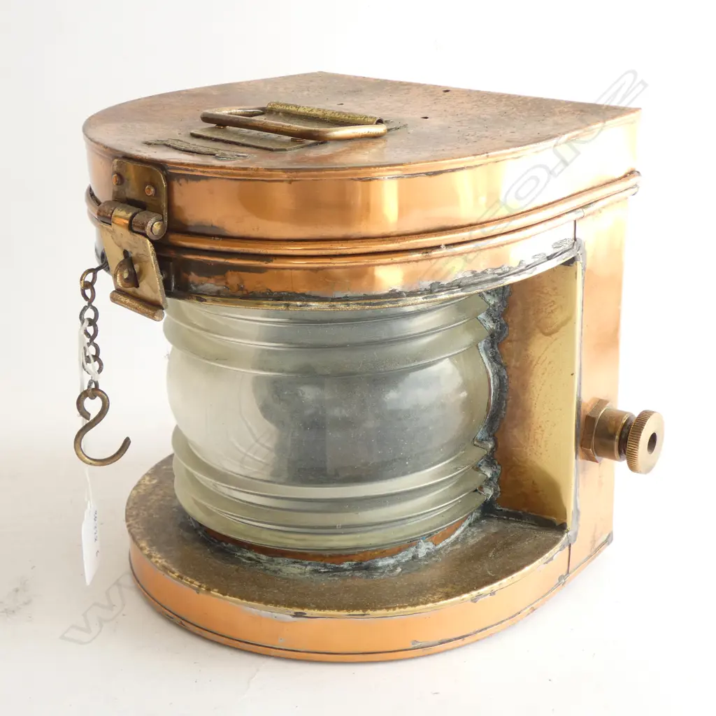 COPPER & BRASS SHIP’S ‘MASTHEAD’ LAMP, BY G. GILLARD AUCKLAND. H.210mm Image 1++