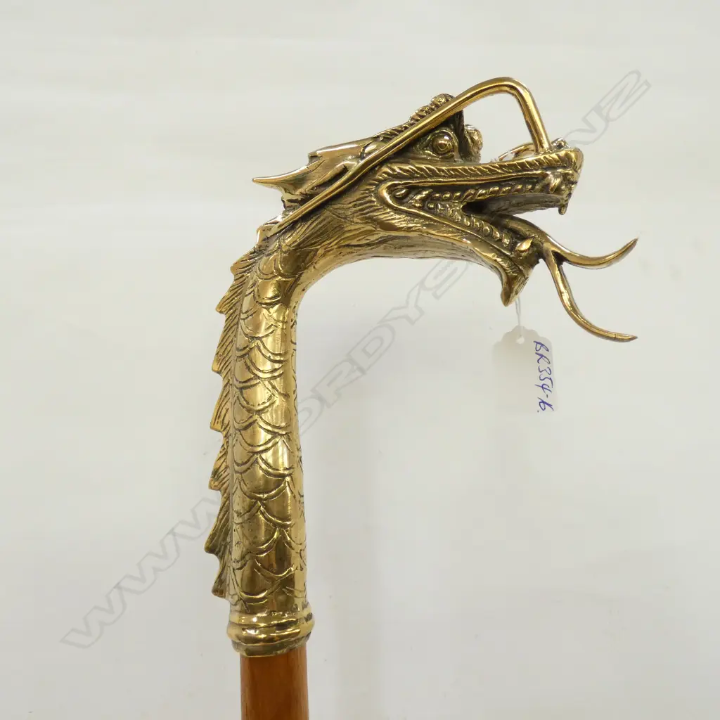 BRONZE LGE DRAGON HEAD HANDLED WALKING STICK L.1010mm Image 1++