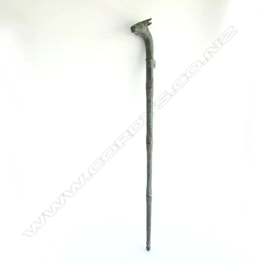 ALL BRONZE WALKING STICK w BULL HEAD HANDLE L.940mm Image 1++