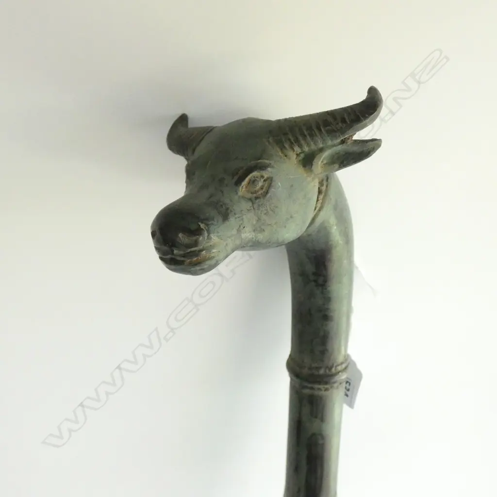 ALL BRONZE WALKING STICK w BULL HEAD HANDLE L.940mm Image 1++