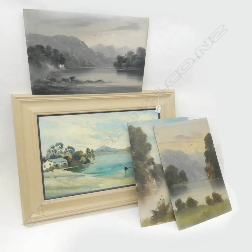 4 OILS ON BOARD SCENES- 1 FRAMED BY BV BARTLETT '73 (520 X 330MM) 3 BY F. FENWICK Image 1++