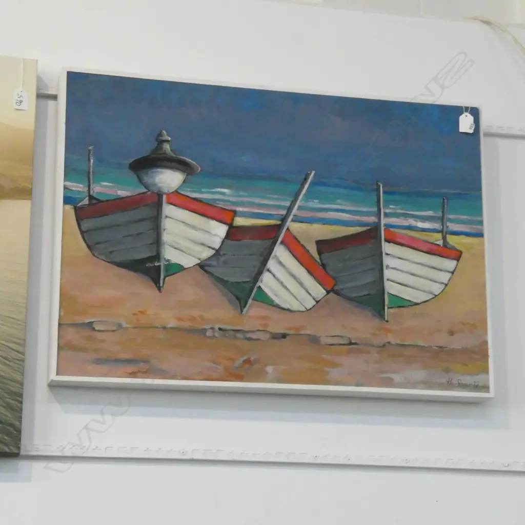 OIL ON BOARD 3 BOATS 'SAGER '77' 505x720mm Image 1++