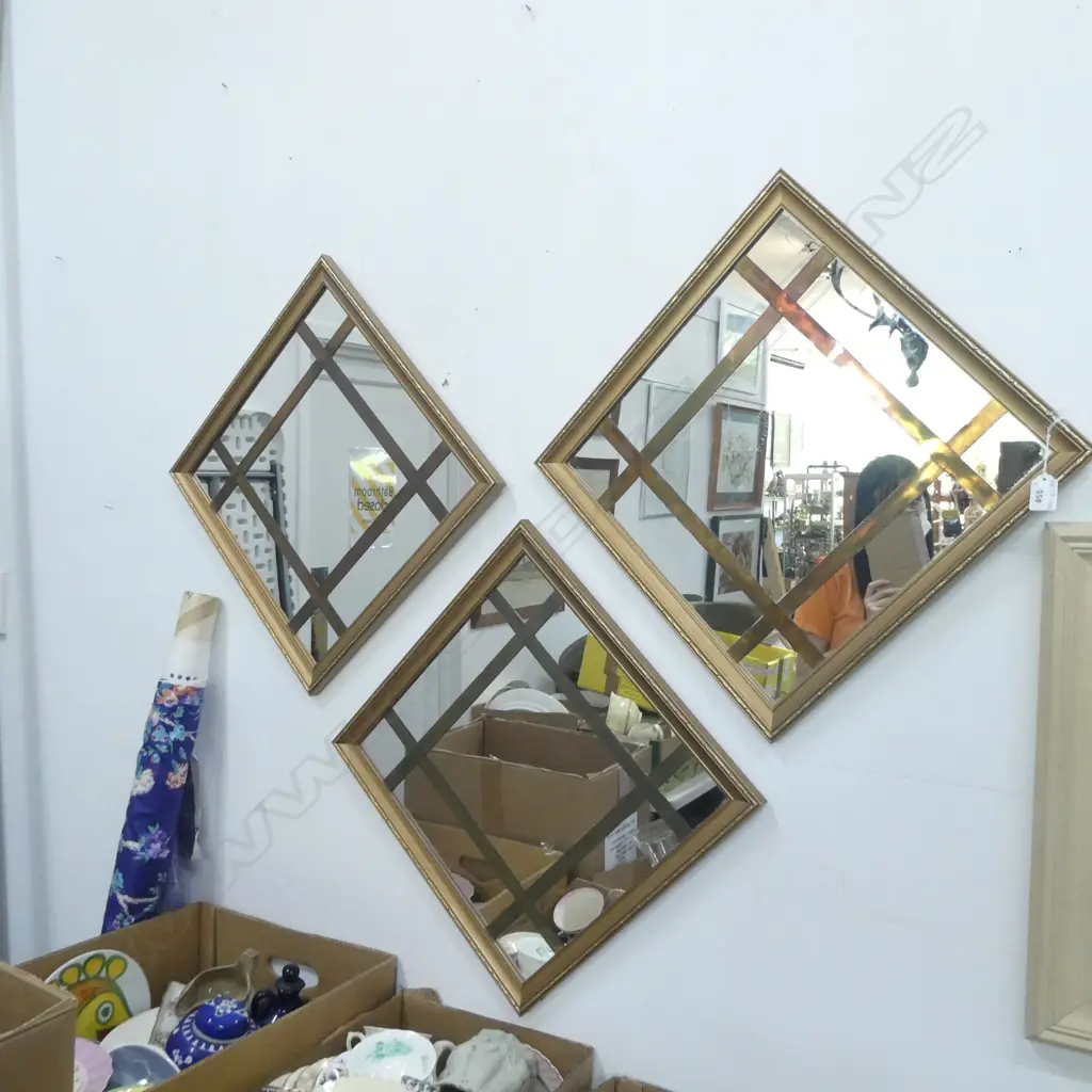 THREE FRAMED MIRRORS WITH COPPER TRIM 450 X 450MM Image 1++