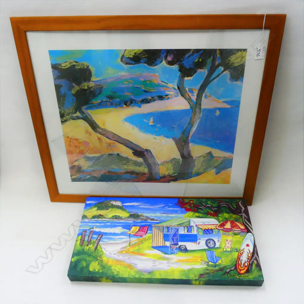 ART - 2 BEACH SCENES - OIL ON CANVAS & WATER COLOUR (BROKEN GLASS)  500 X 400MM Image 1++