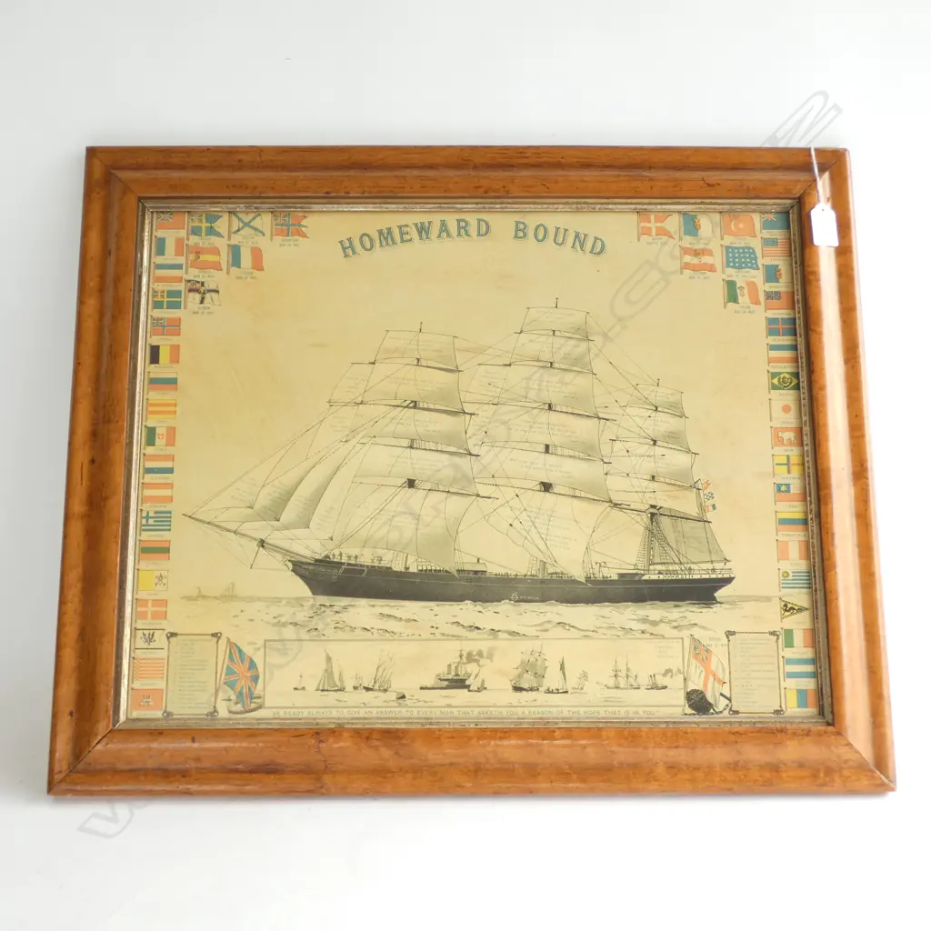 EARLY 20thC SAILBOAT LITHOGRAPH 'HOMEWARD BOUND' 415x530mm... Image 1++