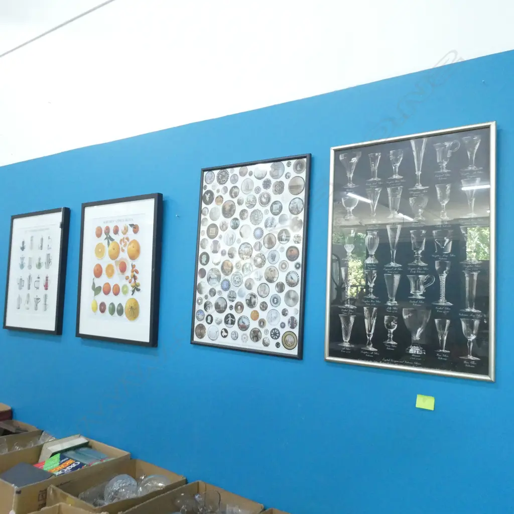 4 FRAMED PRINTS - CITRUS / COFFEE POTS / VASES /BUTTONS  (485 X 700MM)  Image 1++