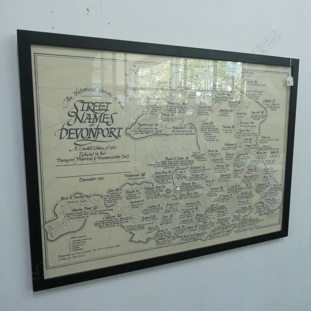 FRAMED PRINT 'MAP OF HISTORICAL NAMES OF DEVONPORT  880 X 590MM Image 1++