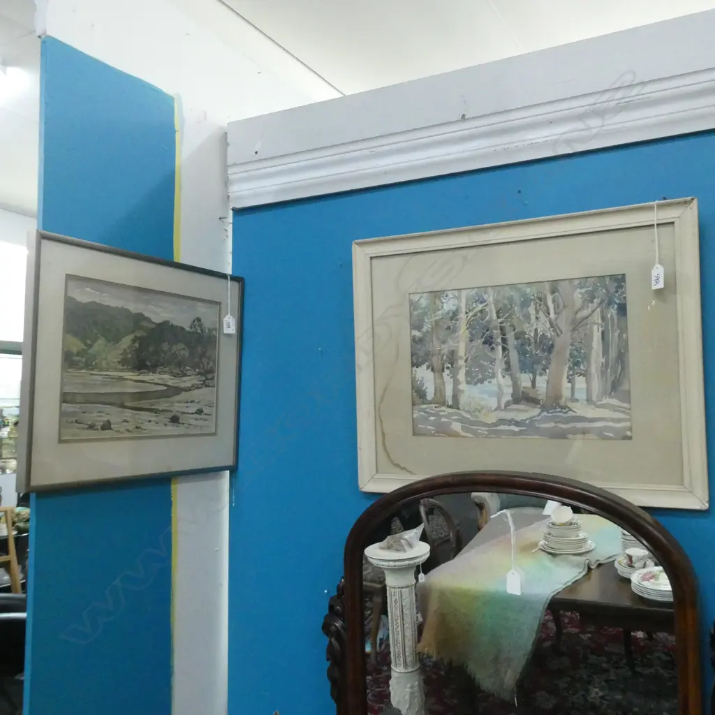 2 WATERCOLOUR PAINTINGS; WENDERHOLME BY JACK MARTIN '81 & SIGNED AUSTRALIAN GUM TREES - LARGEST 365 X 205MM Image 1++