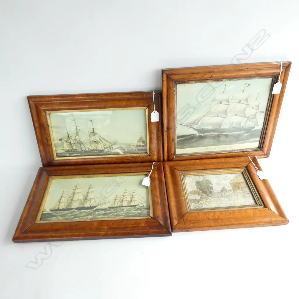 3 SAILBOAT PRINTS IN BIRDS EYE MAPLE FRAMES 160x310mm + W/C SKETCH Image 1++