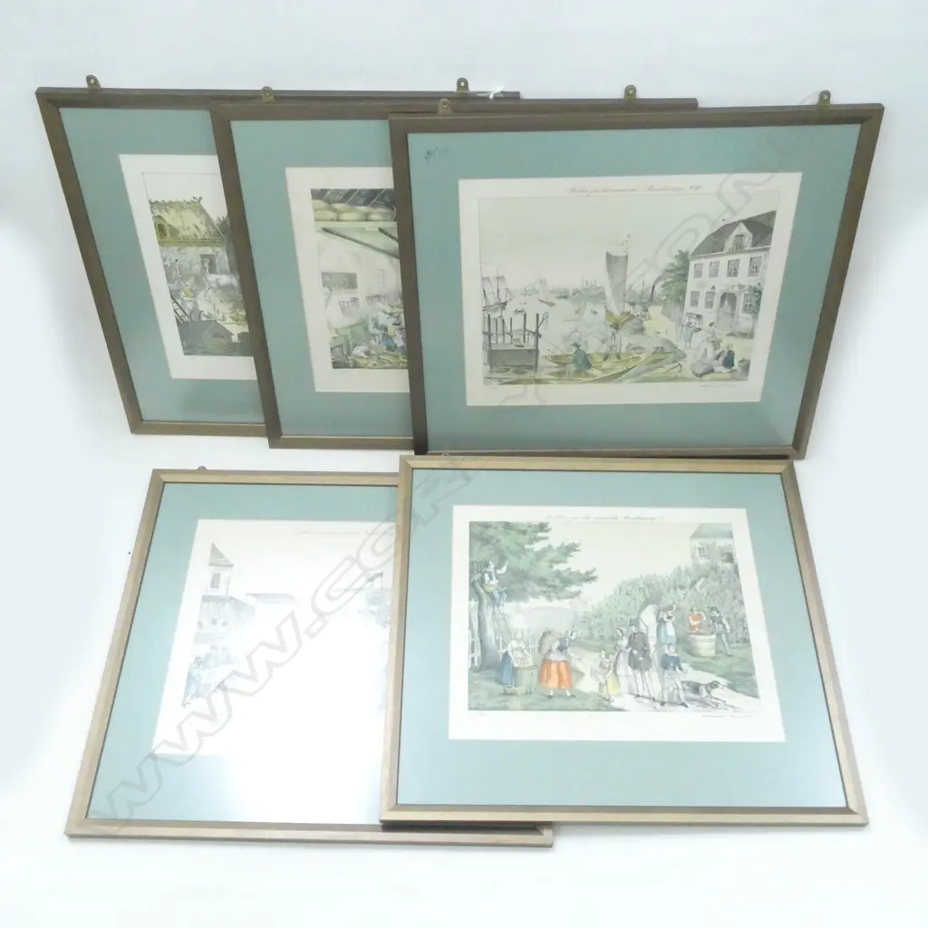 5 OLD EUROPEAN FARM & MARKET SCENE PRINTS (390 X 320MM) Image 1++