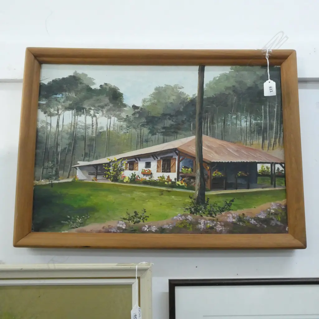 FRAMED OIL ON BOARD - TRADITIONAL SWISS STYLE HOUSE - SIGNED Image 1++