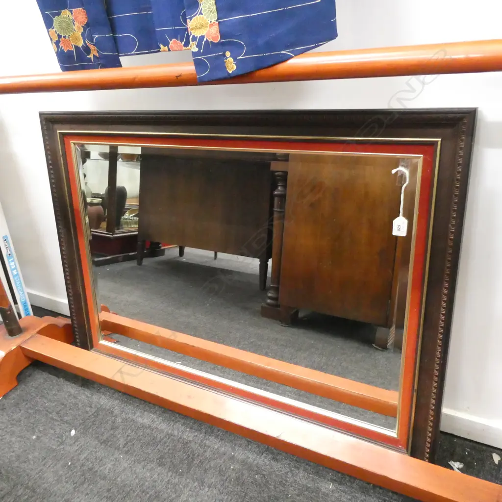 MAHOGANY FRAMED BEVELED GLASS MIRROR W 1070 MM Image 1++