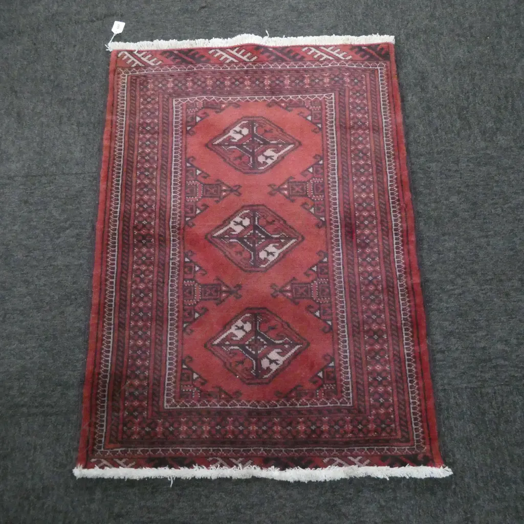 (69M) PERSIAN H/KNOTTED TORKAMAN RUG 930 x660 mm Image 1++