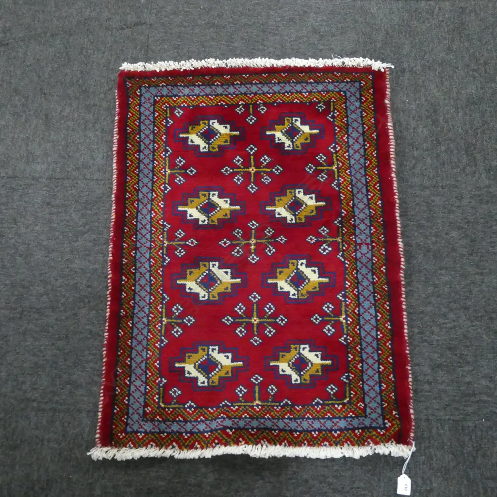 (140G) PERSIAN H/KNOTTED TORKAMAN RUG 850 x 620mm Image 1++