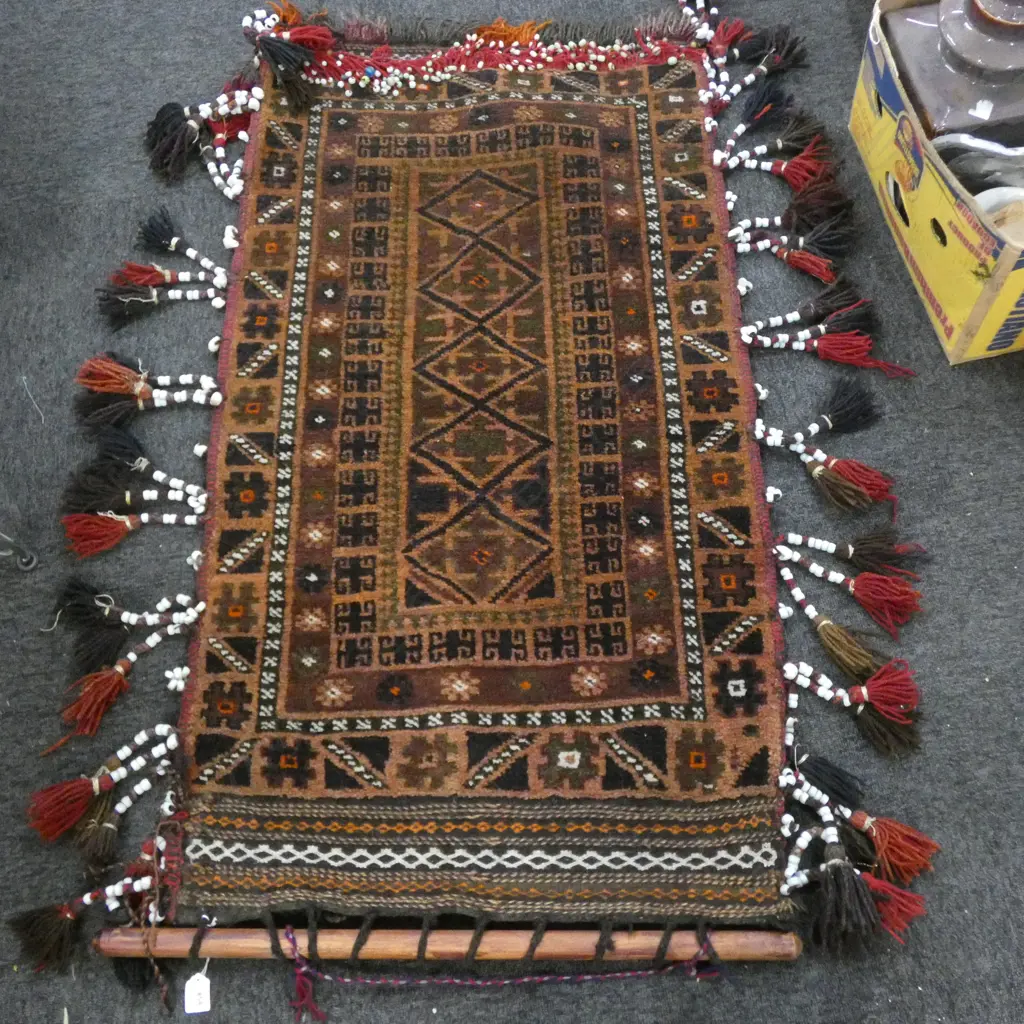 HANDWOVEN ALL WOOL TRIBAL WALL HANGING SHELL DETAIL 1200 X 700MM Image 1++