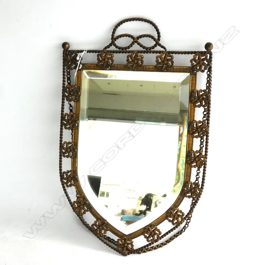 VINTAGE BRONZE BEVELLED MIRROR 445x285mm ON HANG CHAIN Image 1++