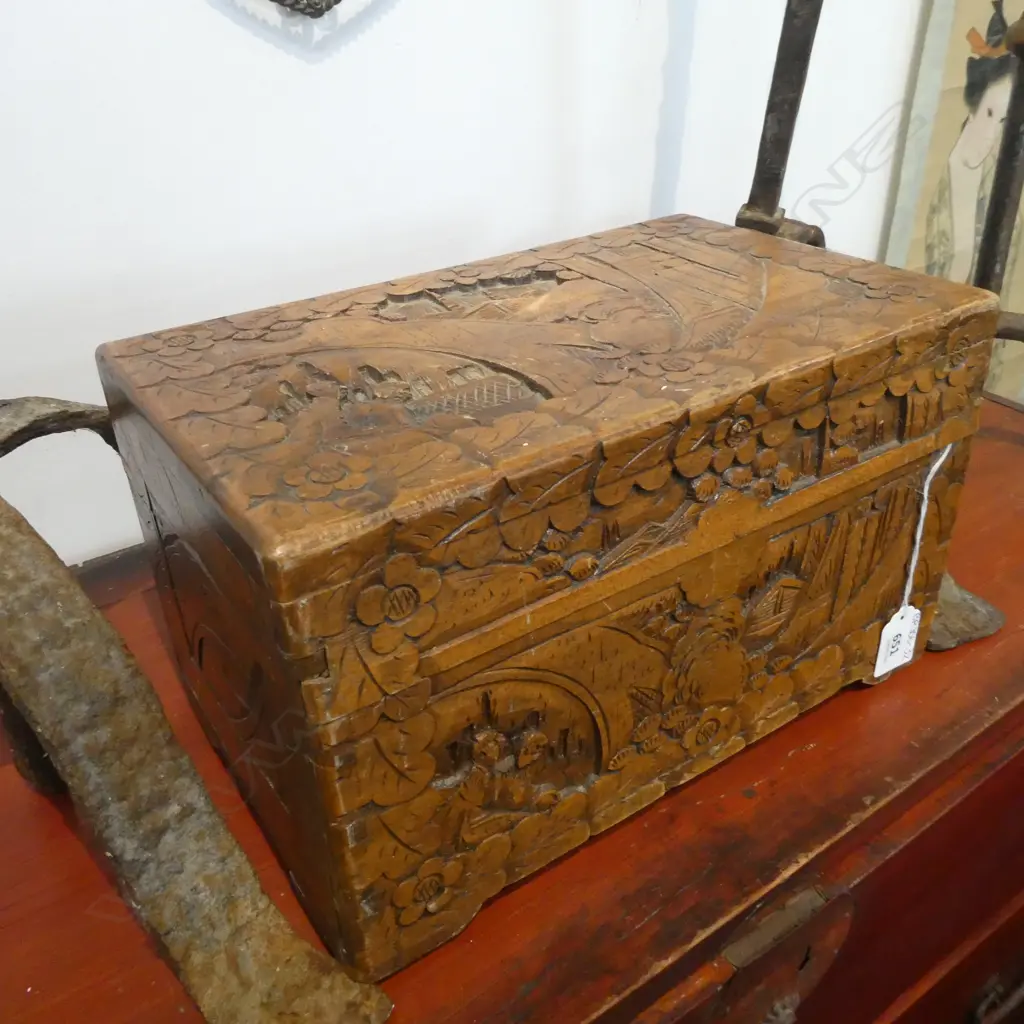 SM ORIENTAL CARVED CAMPHOR WOOD CHEST 300 X 185 X  180MM Image 1++