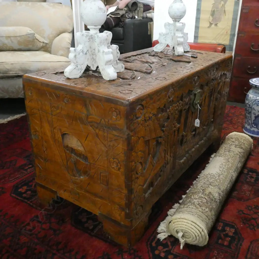 LG SAILING SHIP CARVED CAMPHOR WOOD CHEST  1040 X 500 X 600MM Image 1++