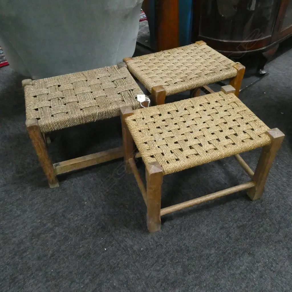 3 RUSTIC SEAGRASS LOW STOOLS OR FOOT STOOLS  370 X 280 X 280MM Image 1++