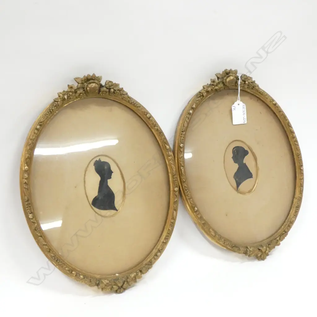 2 GILT FRAMED BLACK SILHOUETTE PORTRAITS  300 X 220MM Image 1++