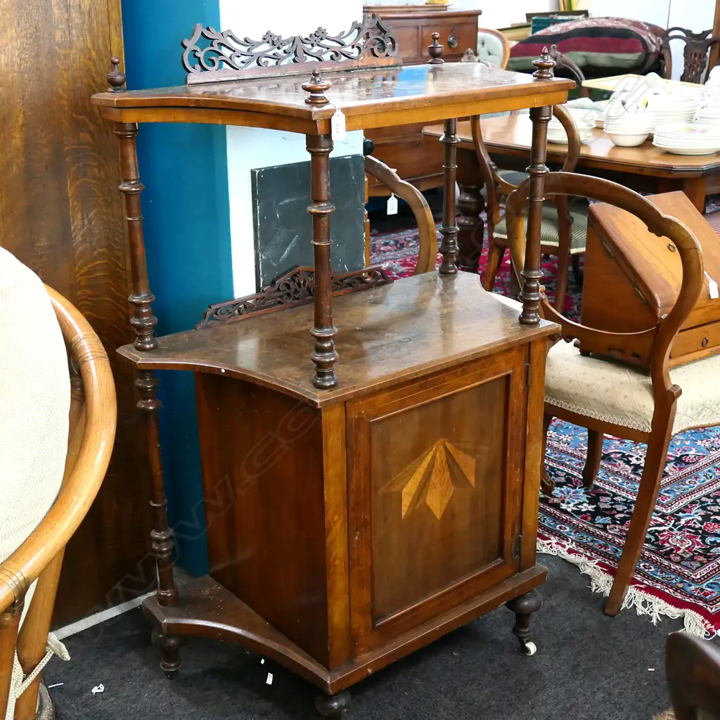 VICTORIAN WALNUT INLAID WHATNOT CABINET... Image 1++