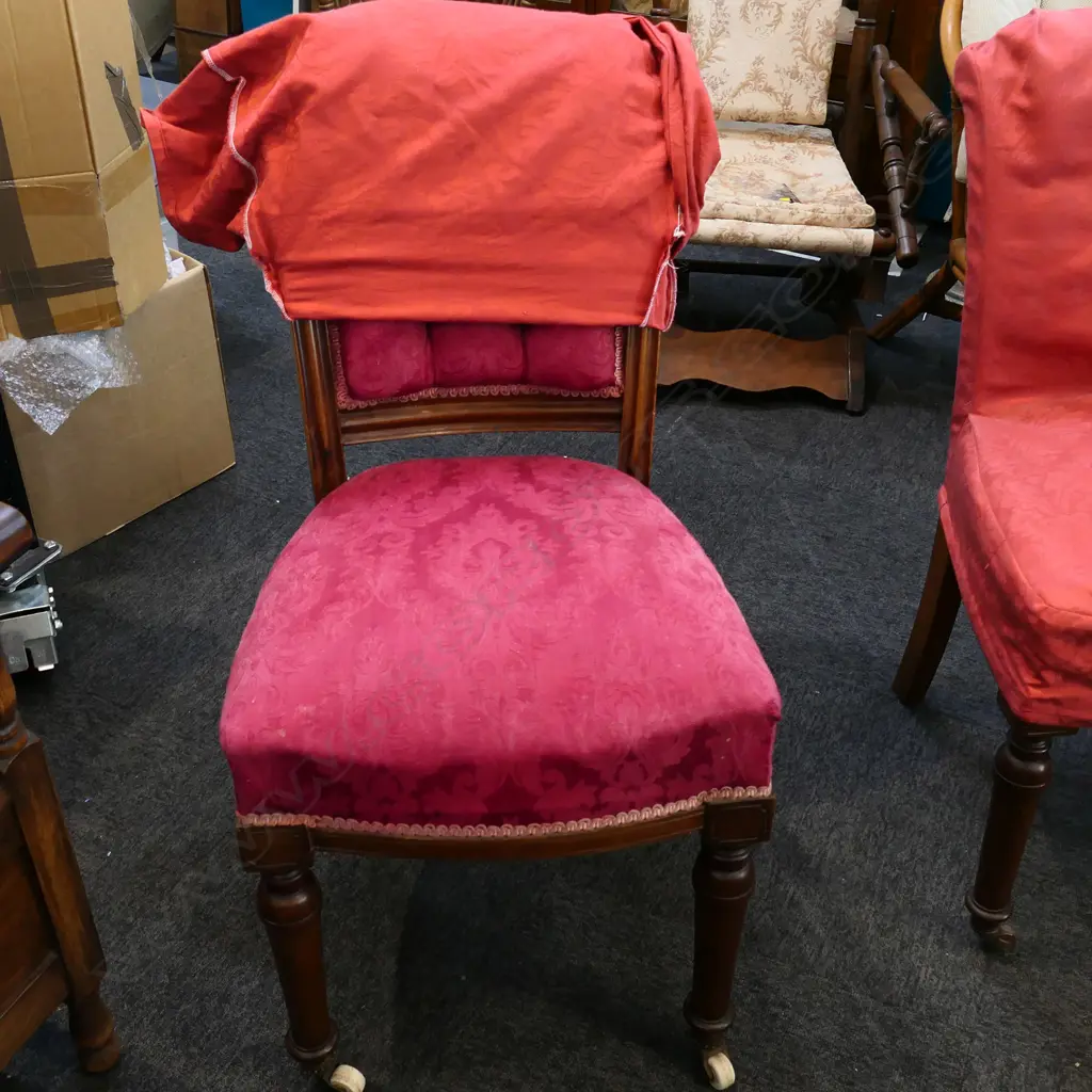 6 EDWARDIAN DINING CHAIRS RED SLIP COVERS a/f Image 1++