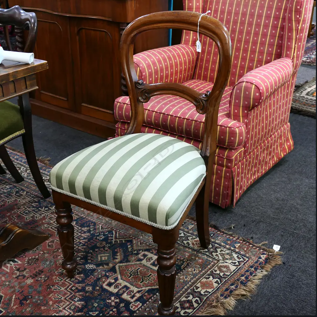 BALLOON BACK CHAIR GREEN STRIPED UPHOLSTERY Image 1++