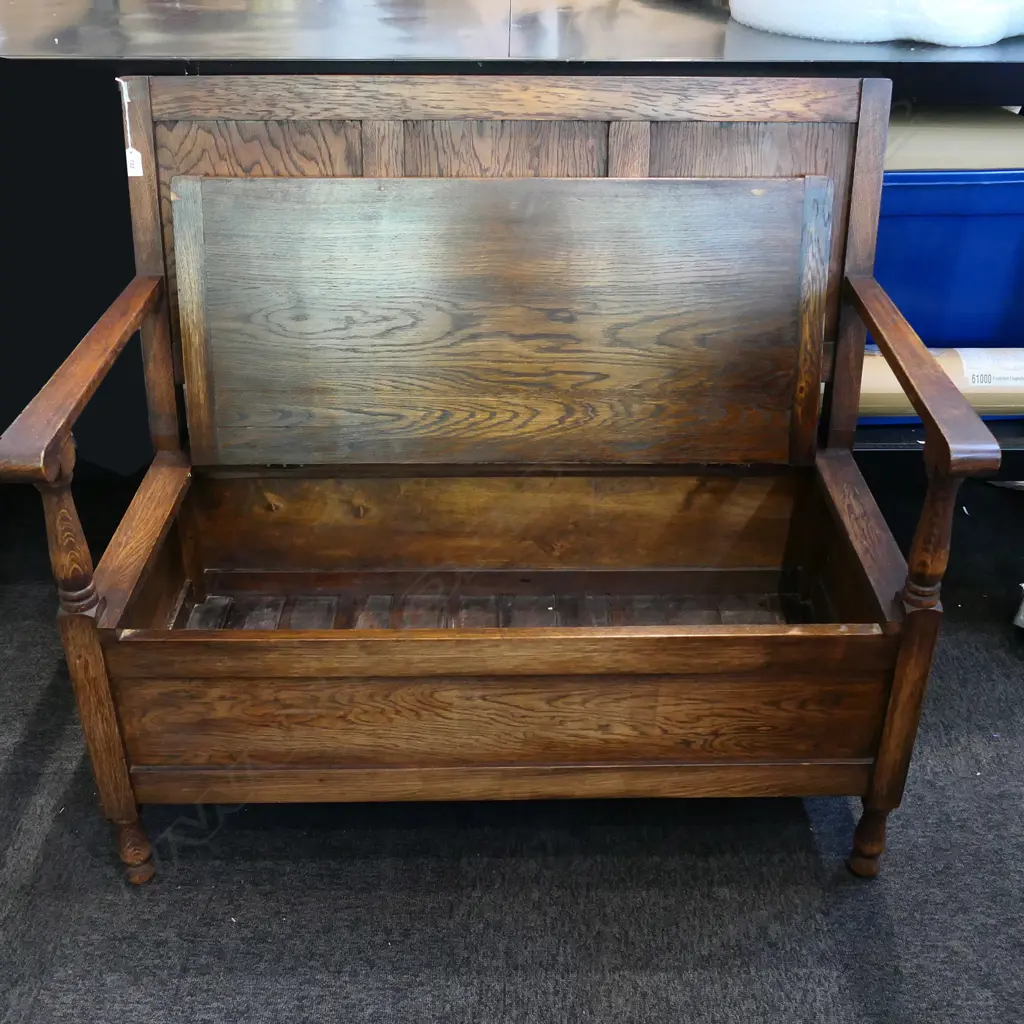 C. 1940S OAK MONK'S SEAT, LIFT-UP SEAT... Image 1++