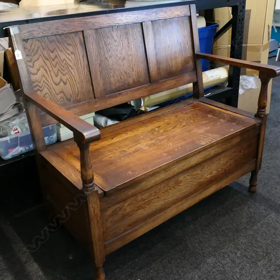 C. 1940S OAK MONK'S SEAT, LIFT-UP SEAT...