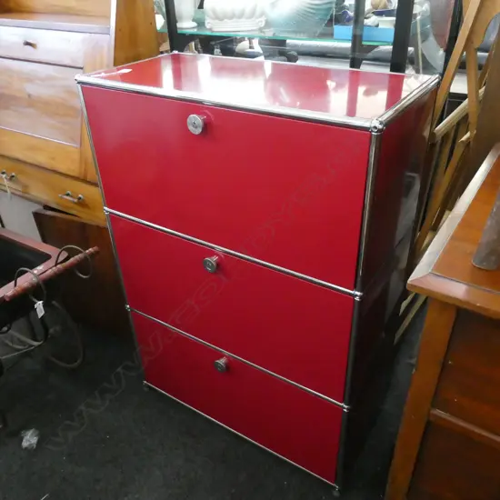 3 DRAWER RED CONTEMPORARY FILING CABINET H.1100 W. 760MM - LOCKED - NO KEY