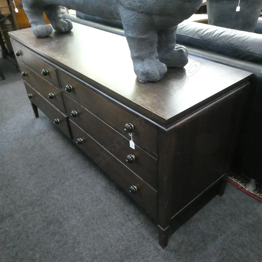 MAHOGANY CHEST OF DRAWERS - 6 DRAWER - PORCELAIN HANDLES  1520 X 460 X 690 Image 1++