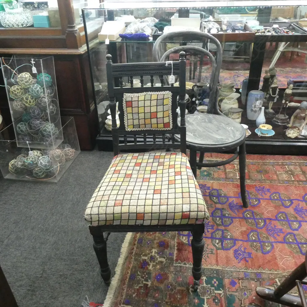 2 CHAIRS; 1 EDWARDIAN EBONISED & BENTWOOD - WITH FAULTS  Image 1++