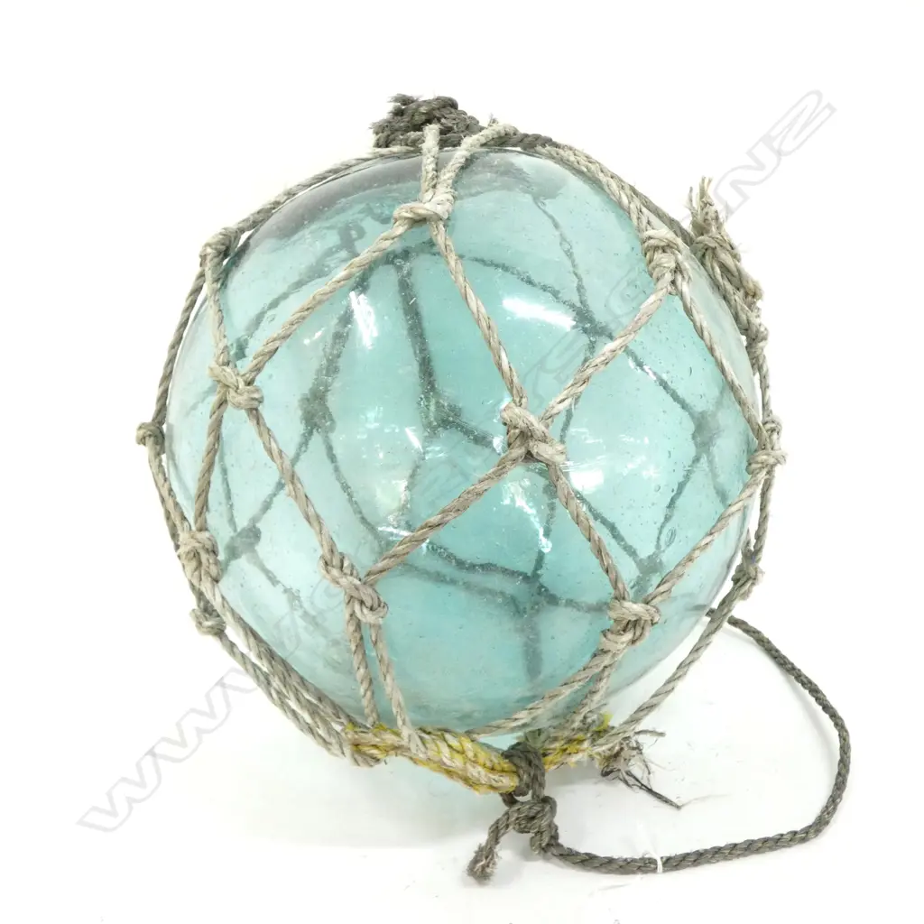 OLD GLASS LARGE FISHING FLOAT WITH NETTING Dia.380mm Image 1++