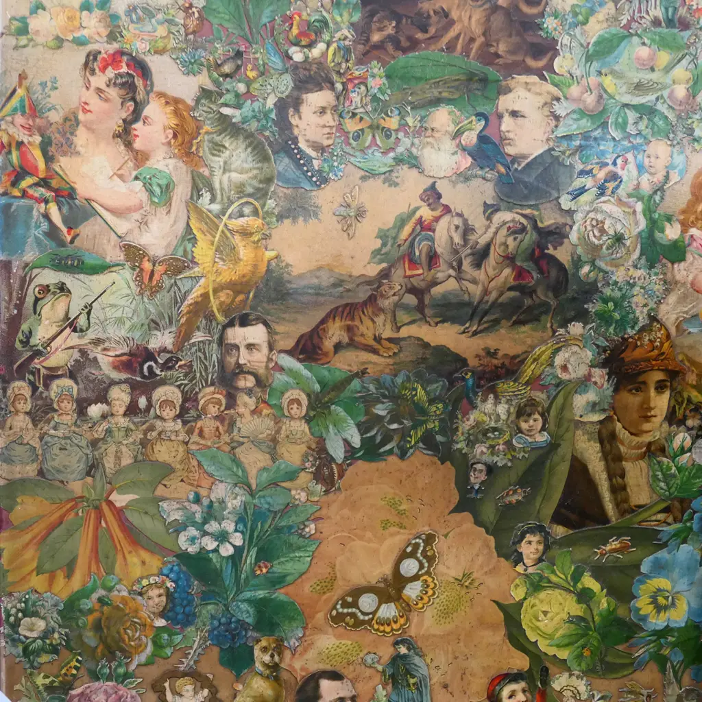 VINTAGE DOUBLE-SIDED DÉCOUPAGE 3-PANEL SCREEN, 1900 X 1830MM, DISTRESSED Image 1++