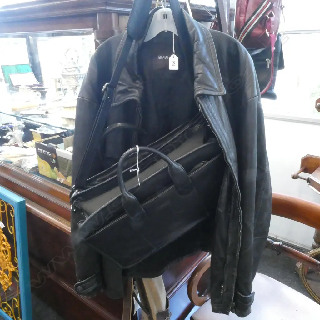 FIRENZE BLACK LEATHER BRIEFCASE / SATCHEL+ LEATHER JACKET Image 1++