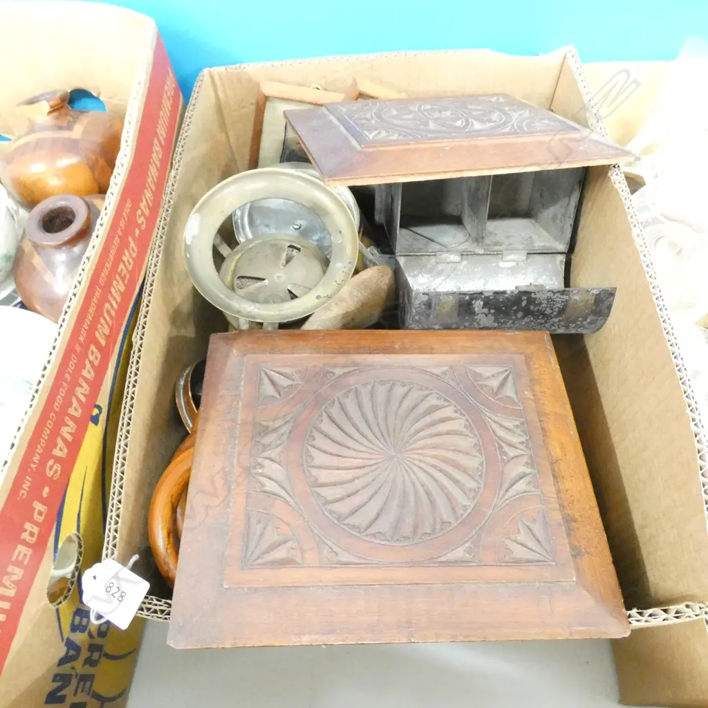 BOX COPPER PANS & WOODEN ITEMS ETC. Image 1++