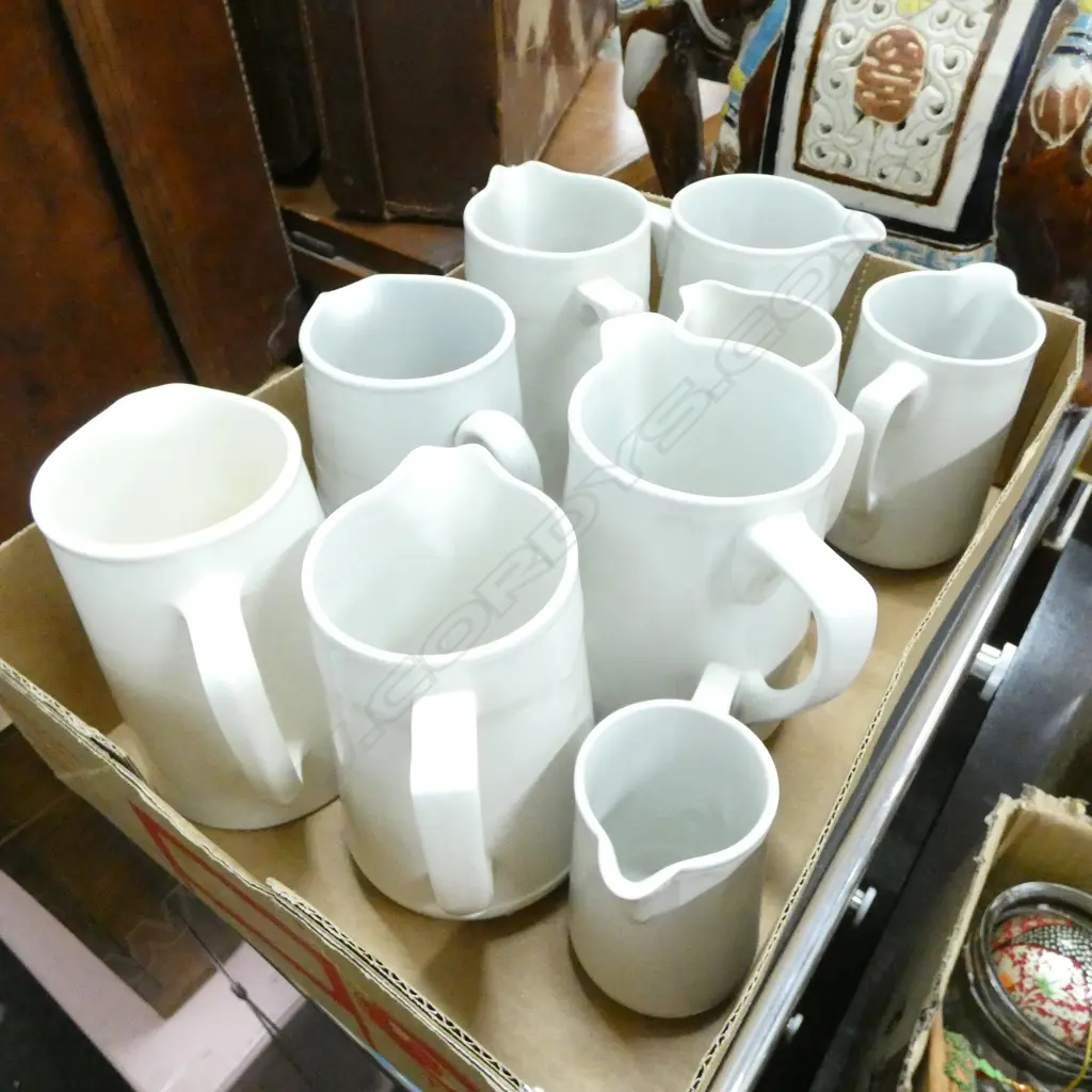 BOX 9 ASST. WHITE JUGS - VARIOUS SIZES  Image 1++