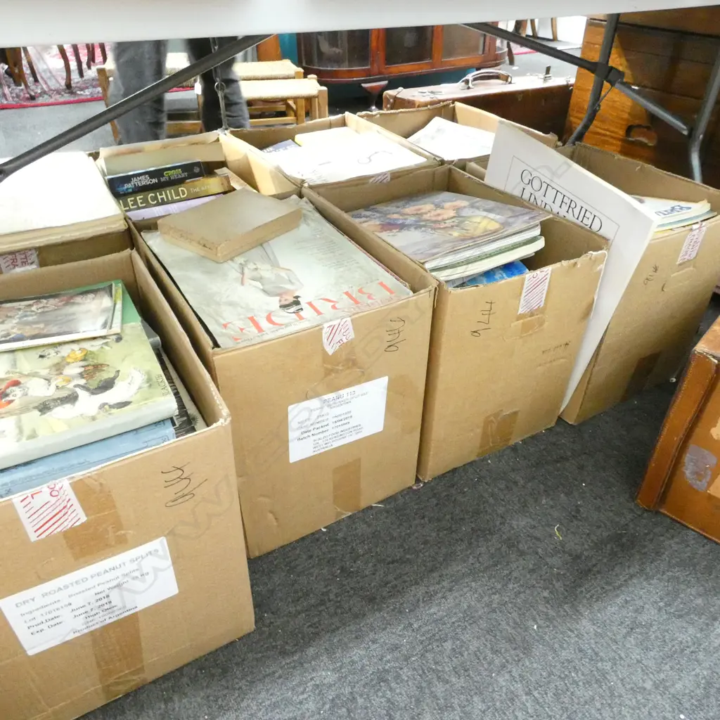 4 BOXES BOOKS-  FICTION / CHILDRENS / BRIDAL/ ANTIQUES ETC Image 1++