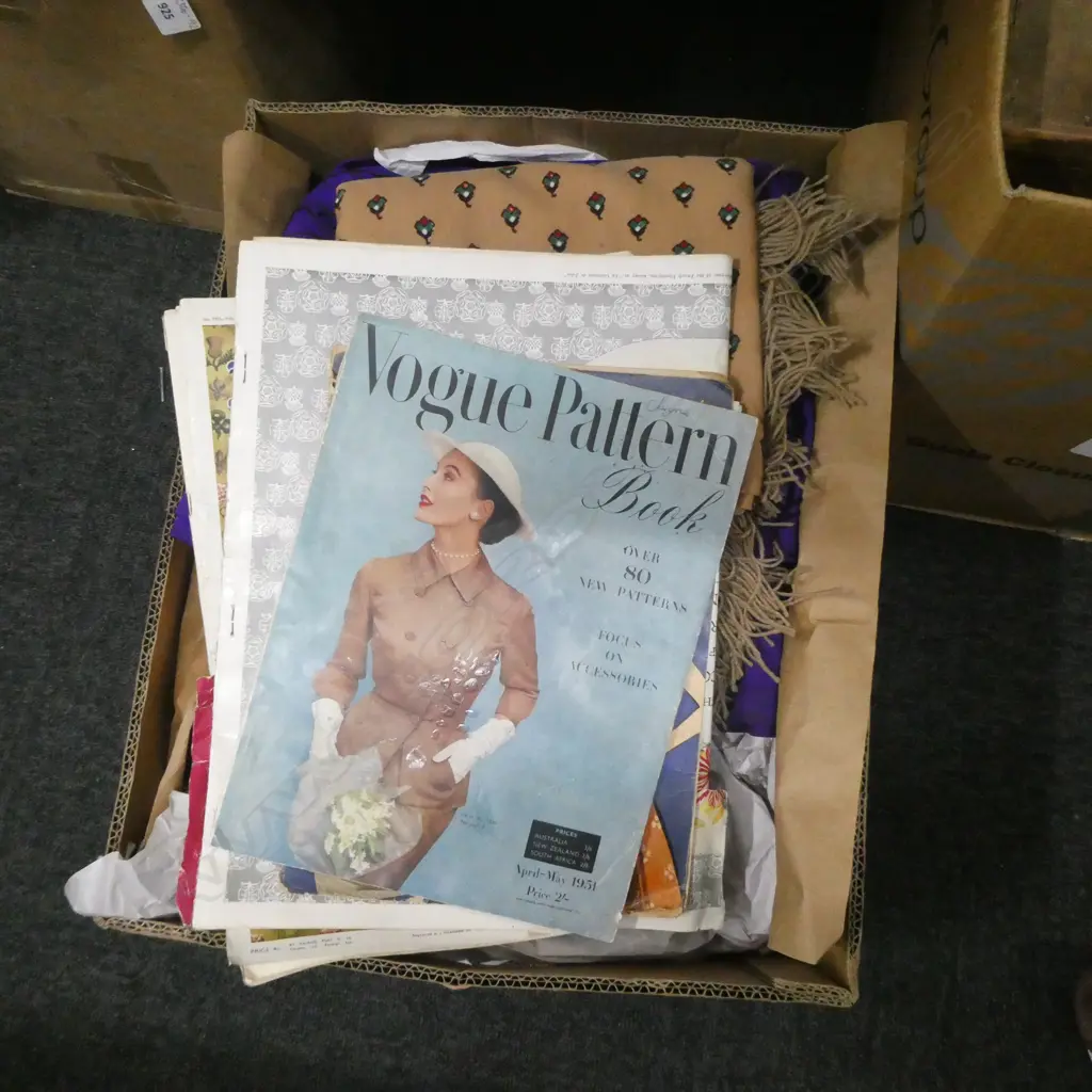 BOX LOT FABRIC / PATTERN BOOKS  ETC. Image 1++